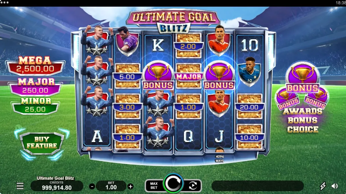 Pemandangan stadion sepak bola megah di slot Ultimate Goal Blitz