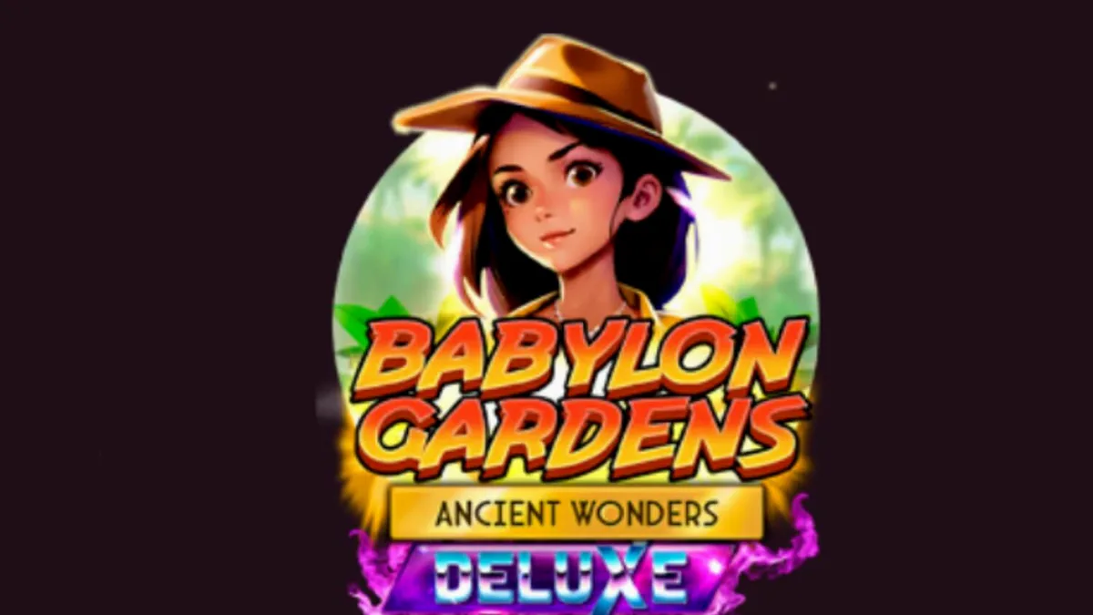 Tampilan visual slot Babylon Gardens Ancient Wonders Deluxe dengan latar belakang taman gantung kuno